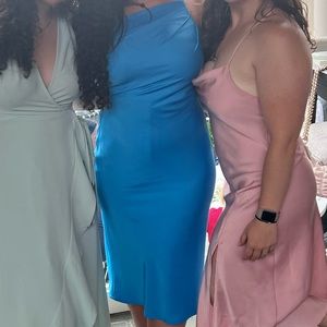 Blue satin midi dress